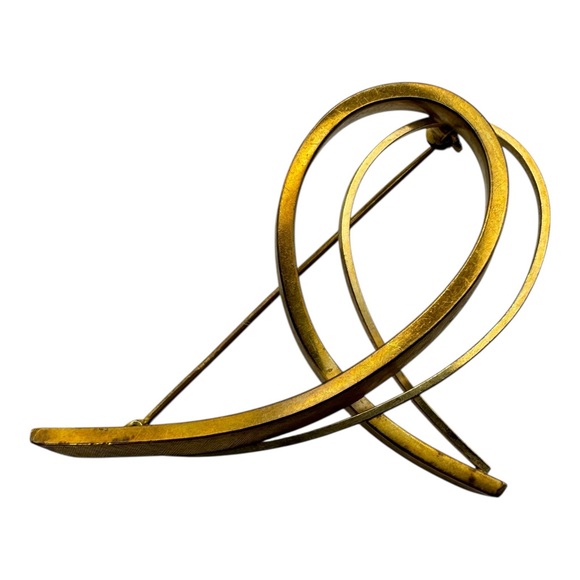Jewelry - Vintage Gold Tone Abstract Loop Brooch Pin Modernist 2” Minimalist Design‎